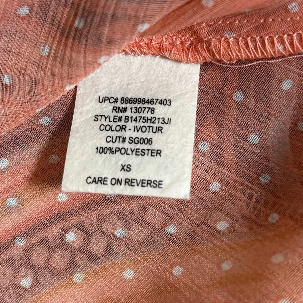 About a Girl Layered Boho Aztec Peach Polka Dot Pom Pom Hem Tank Striped Sz XS - Picture 7 of 8